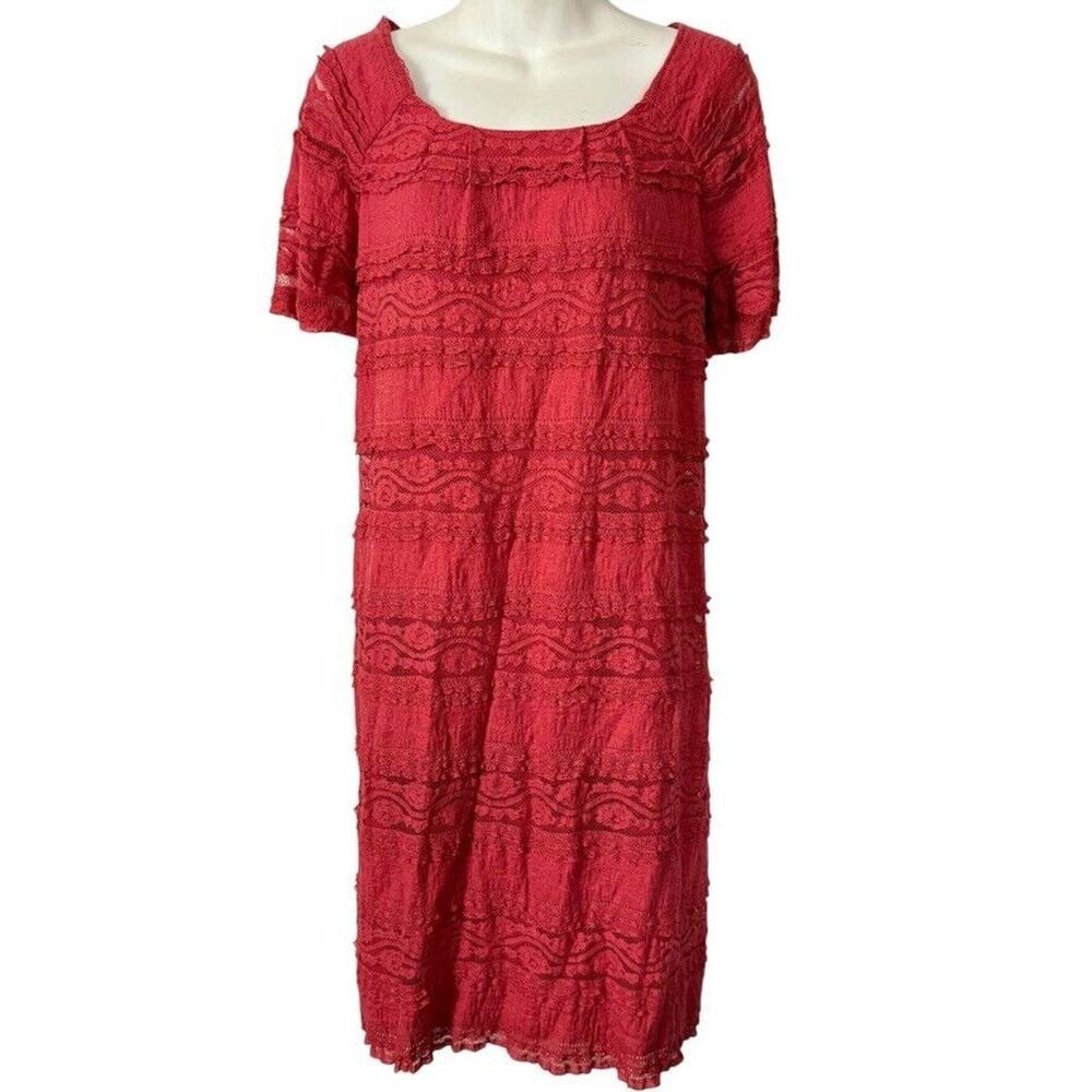 Dressbarn Barn Womens All Lace Knee Length Stretch Short Sleeve Dress Coral 16